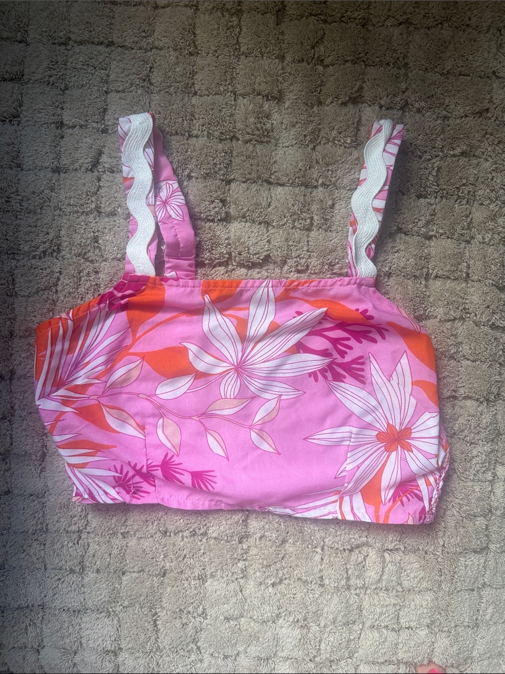Girl Soul Pink Floral Swim Crop Top with White Straps